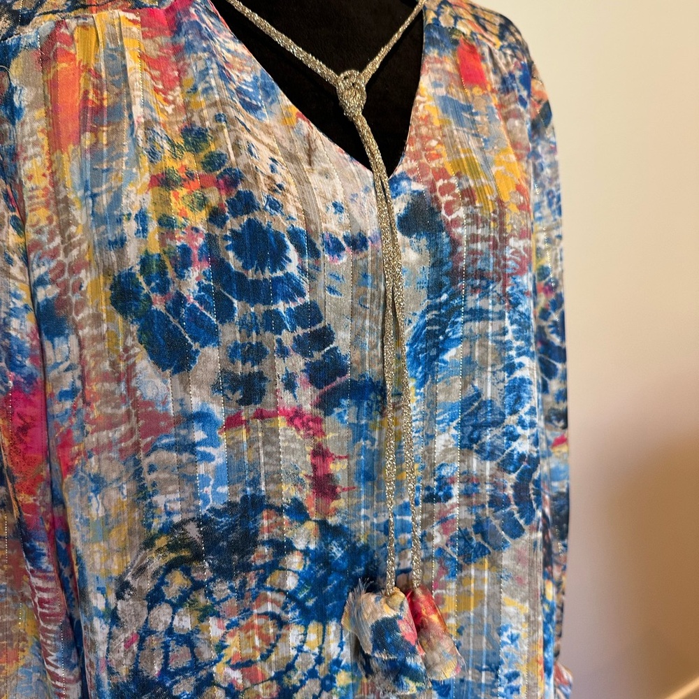 Colorful Women's Blouse with Tie-Dye Pattern - Picture 2 of 6